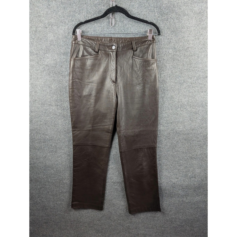 Vintage Michael Hoban North Beach Brown Leather Pants sz 10 Straight Leg 80s 90s